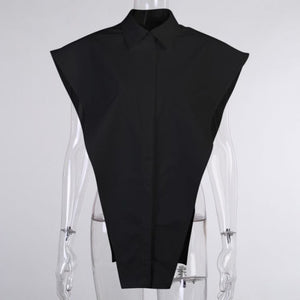 Sleeveless Hollow-Out Side Over-Sized Turn Down Collar Shirt - LEPITON