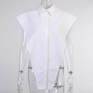 Sleeveless Hollow-Out Side Over-Sized Turn Down Collar Shirt - LEPITON