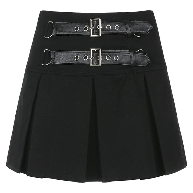 Pleated High-Waist Patchwork Skirt with Rivet - LEPITON