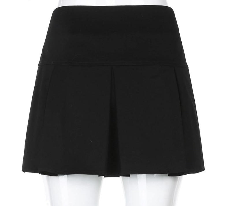 Pleated High-Waist Patchwork Skirt with Rivet - LEPITON