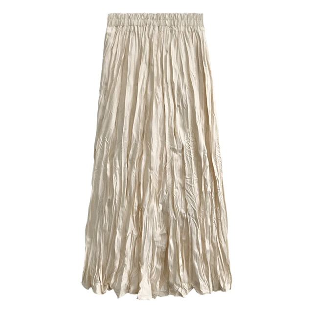 Wrinkled Pleated High-Waist A-Line Long Skirt - LEPITON