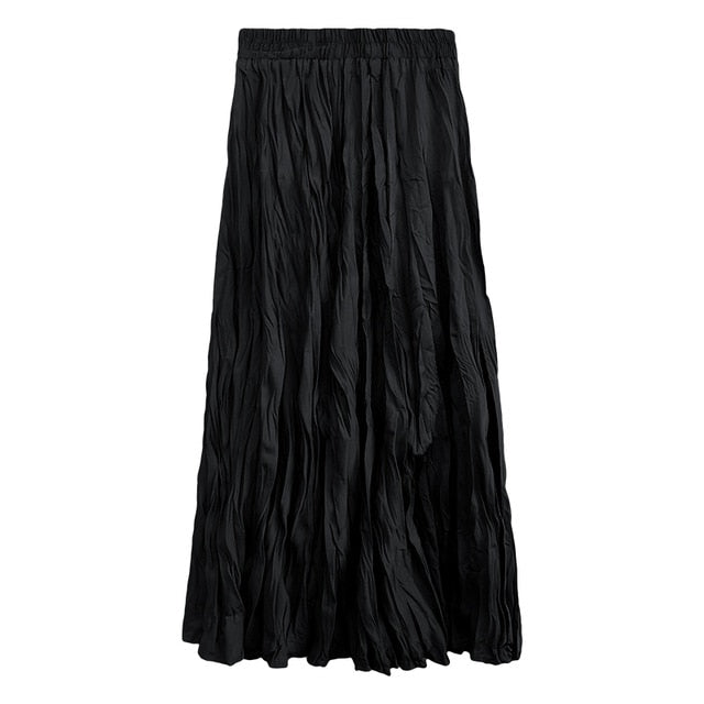 Wrinkled Pleated High-Waist A-Line Long Skirt - LEPITON