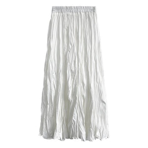 Wrinkled Pleated High-Waist A-Line Long Skirt - LEPITON