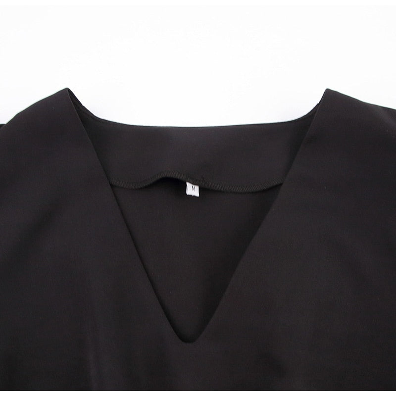 Elegant V-Neck Short Sleeve Solid A-Line Dress - LEPITON