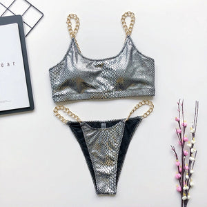 Bandeau Metallic Chain Bikini - LEPITON