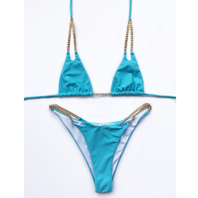 Bandeau Metallic Chain Bikini - LEPITON