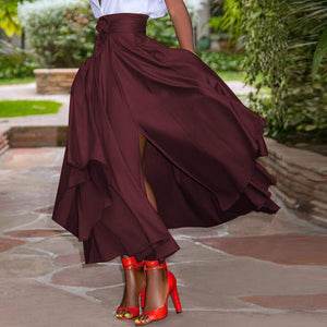 High-Waist A-Line Solid Irregular Maxi Skirt - LEPITON