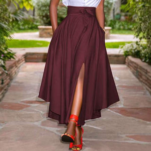 High-Waist A-Line Solid Irregular Maxi Skirt - LEPITON