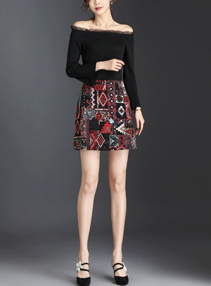 Embroidery A-Line Mini Skirt - LEPITON