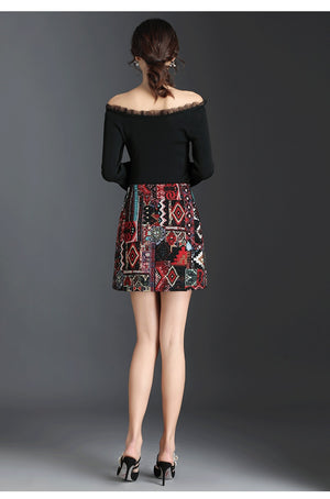 Embroidery A-Line Mini Skirt - LEPITON