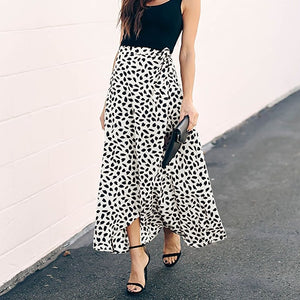 Aesthetic Polka Dot High-Waist Maxi Skirt - LEPITON