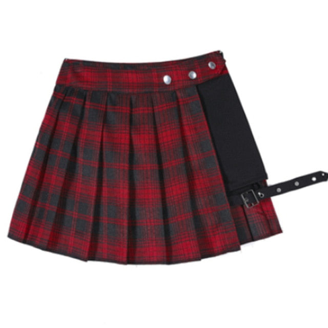 High-Waist Pleated Plaid Skirt with Shorts - LEPITON