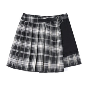 High-Waist Pleated Plaid Skirt with Shorts - LEPITON