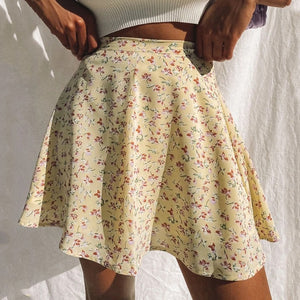 Floral High-Waist Chiffon Umbrella Mini Skirt - LEPITON