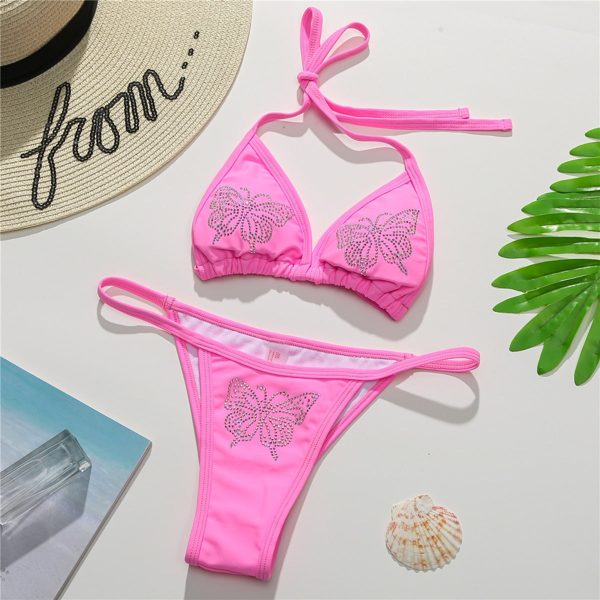 Butterfly Rhinestones Push Up Bikini - LEPITON