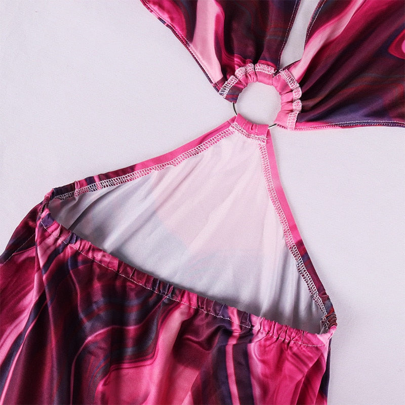 Tie-Dye Waist Cut-Out Backless Halter Maxi Dress - LEPITON