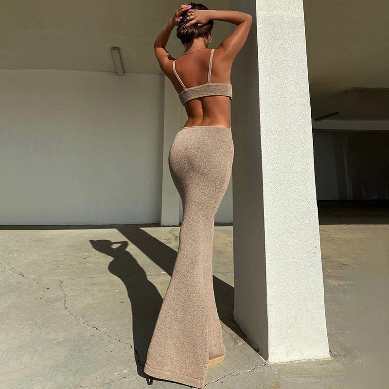 Knitted Cut-Out Backless Bodycon Maxi Dress - LEPITON