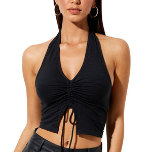 Halter Sleeveless Drawstring Slim Fit Crop Top - LEPITON