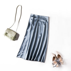 Satin High-Waist A-Line Midi Skirt - LEPITON