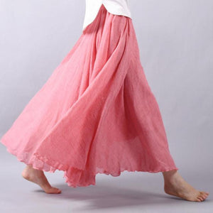 Casual High Waist Linen Maxi Skirt - LEPITON
