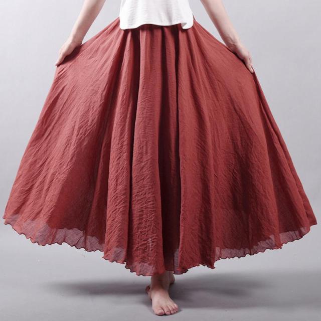 Casual High Waist Linen Maxi Skirt - LEPITON