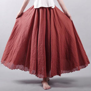 Casual High Waist Linen Maxi Skirt - LEPITON