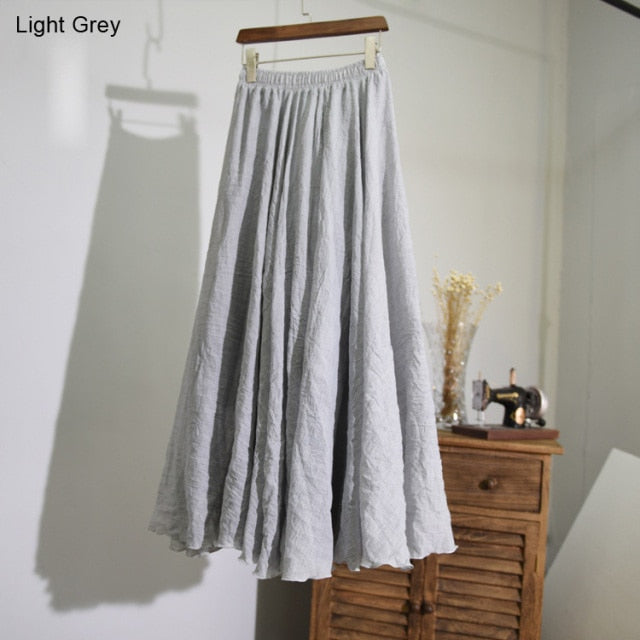 Casual High Waist Linen Maxi Skirt - LEPITON