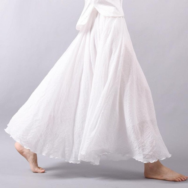 Casual High Waist Linen Maxi Skirt - LEPITON