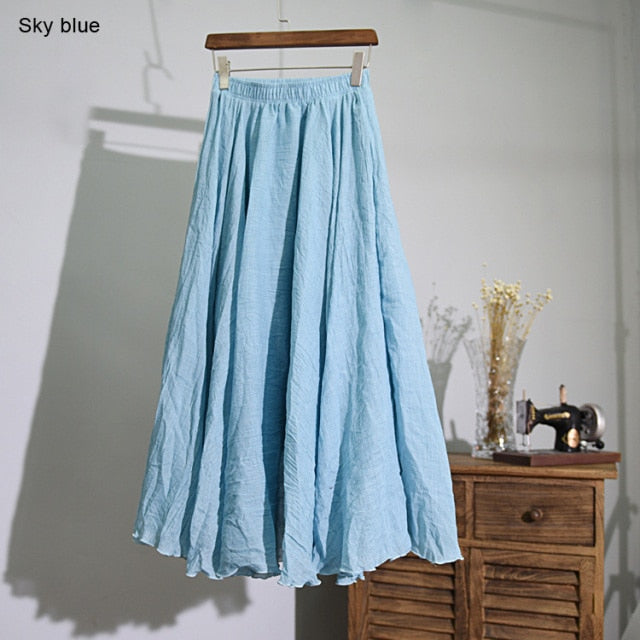 Casual High Waist Linen Maxi Skirt - LEPITON