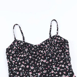 Chic Spaghetti Strap Black Floral Sundress - LEPITON