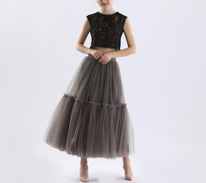 Pleated High-Waist Soft Mesh Long Skirt - LEPITON