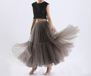 Pleated High-Waist Soft Mesh Long Skirt - LEPITON