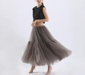 Pleated High-Waist Soft Mesh Long Skirt - LEPITON