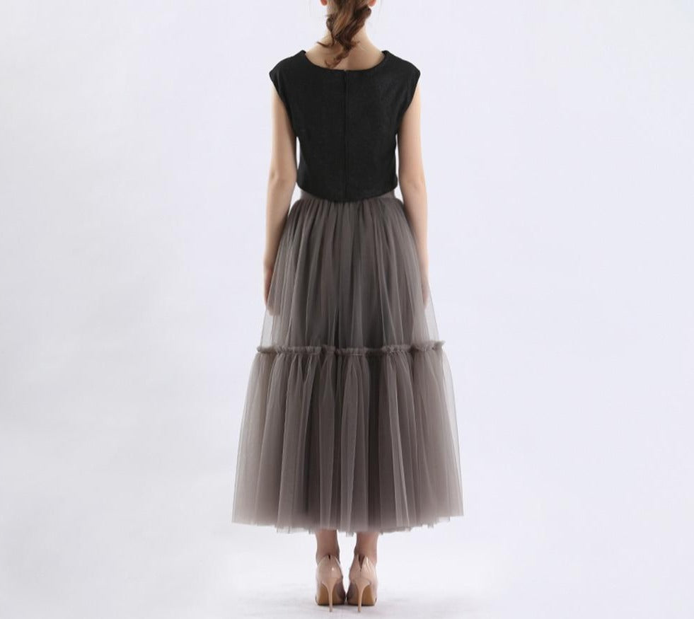 Pleated High-Waist Soft Mesh Long Skirt - LEPITON