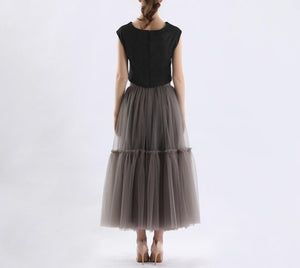 Pleated High-Waist Soft Mesh Long Skirt - LEPITON