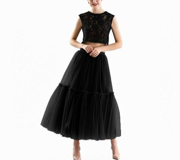 Pleated High-Waist Soft Mesh Long Skirt - LEPITON