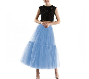 Pleated High-Waist Soft Mesh Long Skirt - LEPITON