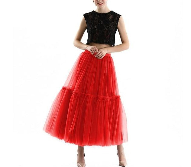 Pleated High-Waist Soft Mesh Long Skirt - LEPITON