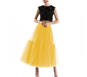 Pleated High-Waist Soft Mesh Long Skirt - LEPITON