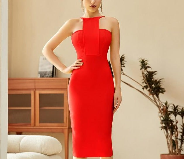 Sleeveless Halter Bodycon Bandage Dress - LEPITON