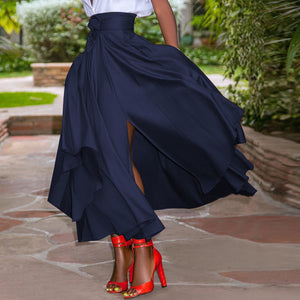 High-Waist A-Line Solid Irregular Maxi Skirt - LEPITON