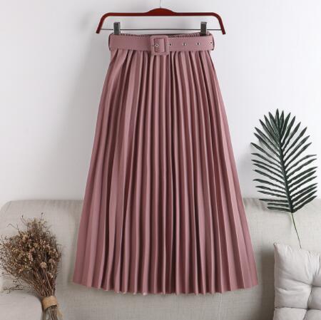 High-Waist Pleated Skirt with Belt - LEPITON