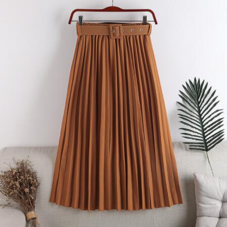 High-Waist Pleated Skirt with Belt - LEPITON