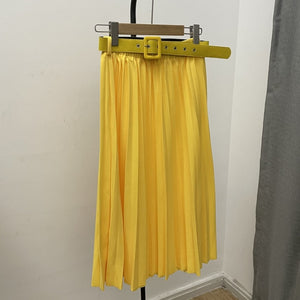 High-Waist Pleated Skirt with Belt - LEPITON