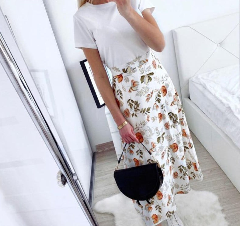 High-Waist Chiffon Floral Midi Skirt - LEPITON