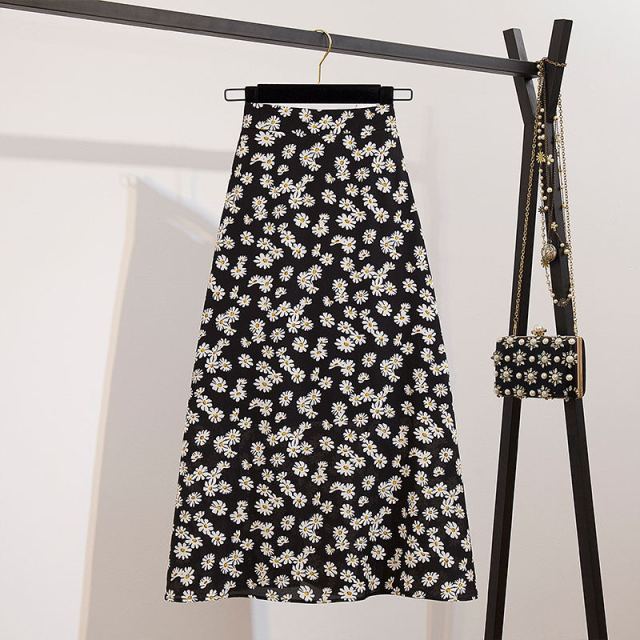 High-Waist Chiffon Floral Midi Skirt - LEPITON