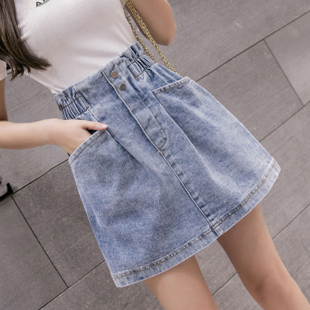 High-Waist A-Line Mini Denim Skirt - LEPITON