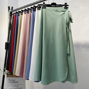 Elegant High-Waist Side Tie-Wrap Midi Skirt - LEPITON