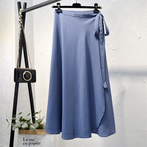 Elegant High-Waist Side Tie-Wrap Midi Skirt - LEPITON