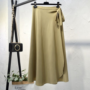 Elegant High-Waist Side Tie-Wrap Midi Skirt - LEPITON